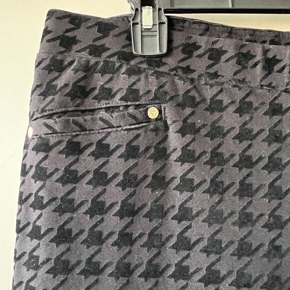 Anne Klein Pant Black Women Large Velvet Houndstooth Stretch Pull On Trousers - Picture 5 of 15